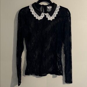 Killstar Black Lace Blouse with White Collar
